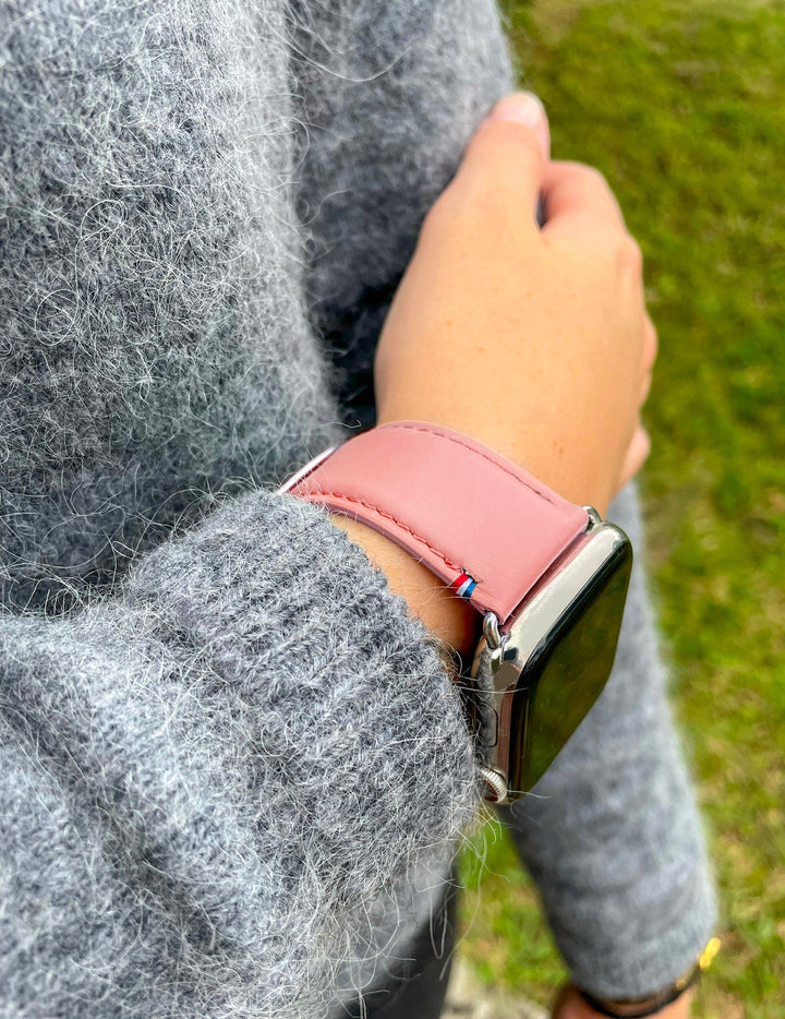 Aquarelle - Bracelet Apple Watch cuir petite taille Rose poudré 44mm 45mm 46mm 49mm