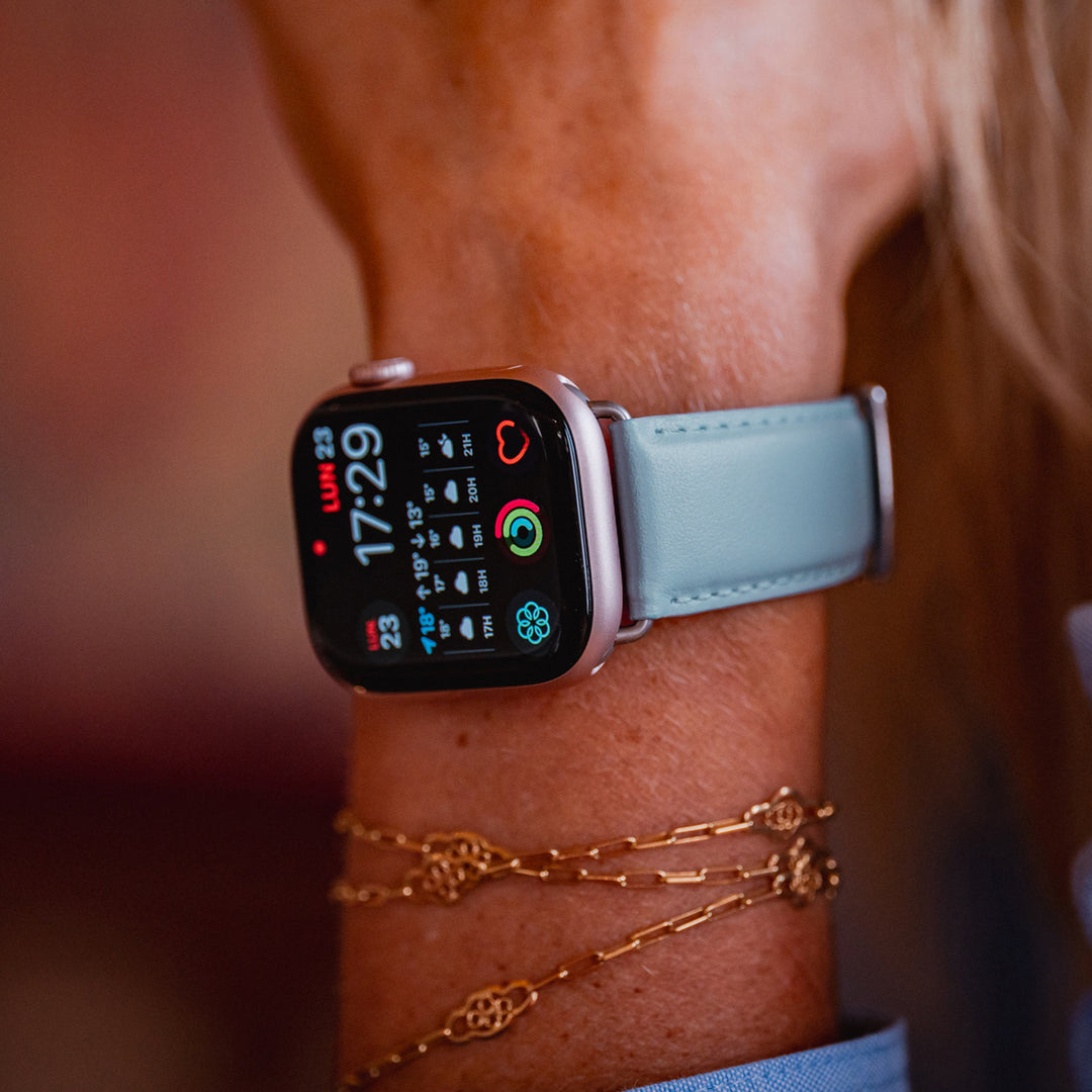 Holi Apple Watch - Bracelet cuir de vachette Bleu ardoise 38mm 40mm 41mm 42mm