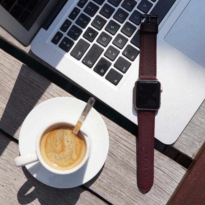 Holi Apple Watch - Bracelet cuir de vachette Bordeaux 38mm 40mm 41mm 42mm