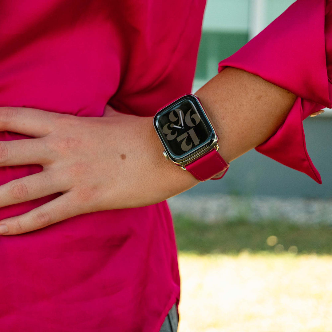 Holi Apple Watch - Bracelet cuir de vachette Fushia 44mm 45mm 46mm 49mm