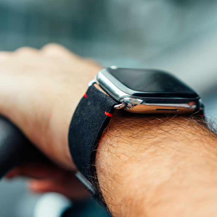 Maverick - Bracelet Apple Watch cuir de chèvre velours Noir 38mm 40mm 41mm 42mm