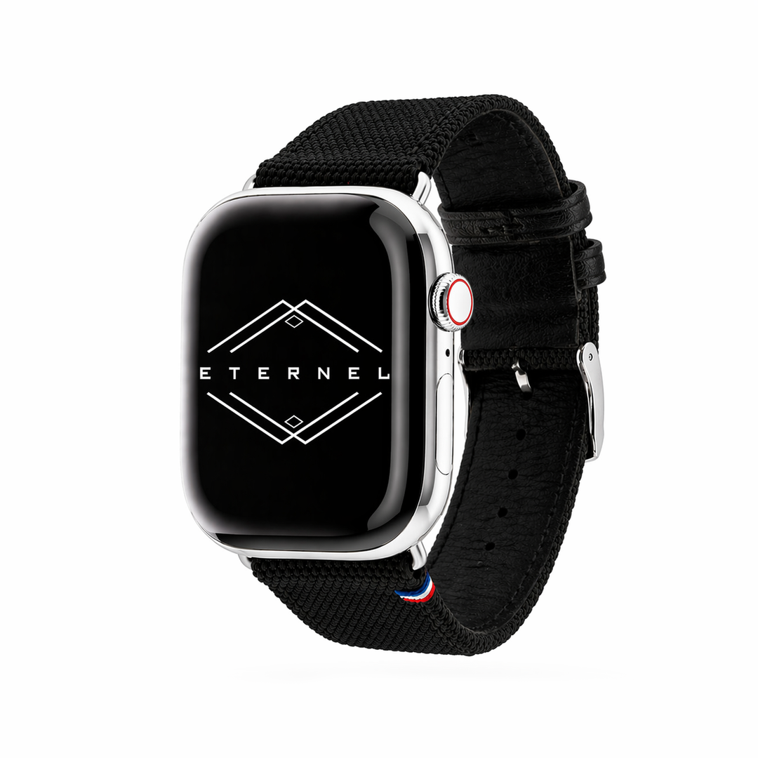 New Rover - Bracelet Apple Watch tissu renforcé Noir 38mm 40mm 41mm 42mm