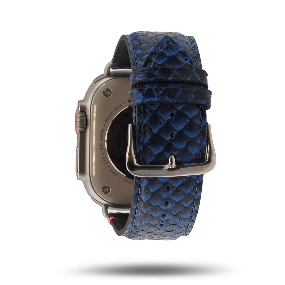 Odyssée - Cuir marin français upcyclé - Bracelet Apple Watch Bleu Circé 38mm 40mm 41mm 42mm