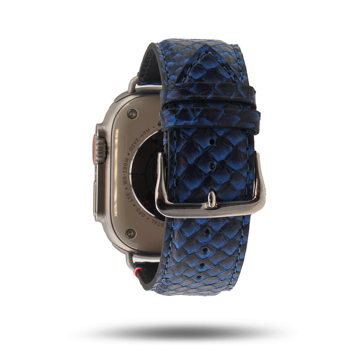 Odyssée - Cuir marin français upcyclé - Bracelet Apple Watch Bleu Circé 38mm 40mm 41mm 42mm