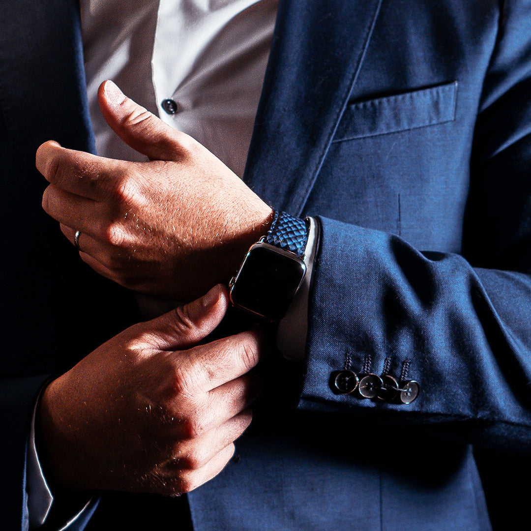 Odyssée - Cuir marin français upcyclé - Bracelet Apple Watch Bleu Circé 38mm 40mm 41mm 42mm