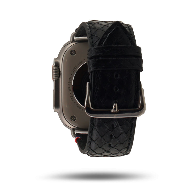 Odyssee - Upgecyceltes französisches Meeresleder - Apple Watch Armband Obsidian 46 / 49 mm