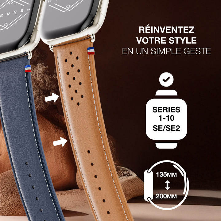 Roadster - Bracelet Apple Watch cuir perforé Gold 38mm 40mm 41mm 42mm