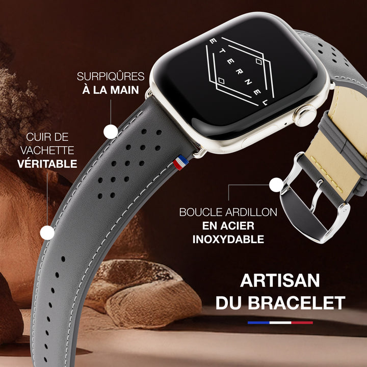 Roadster - Bracelet Apple Watch cuir perforé Noir 44mm 45mm 46mm 49mm