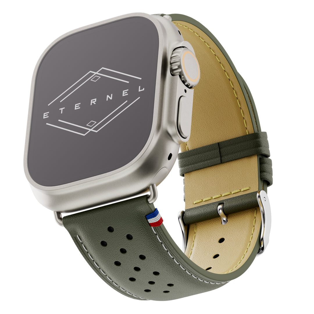 Roadster - Bracelet Apple Watch cuir perforé Vert forêt 44mm 45mm 46mm 49mm