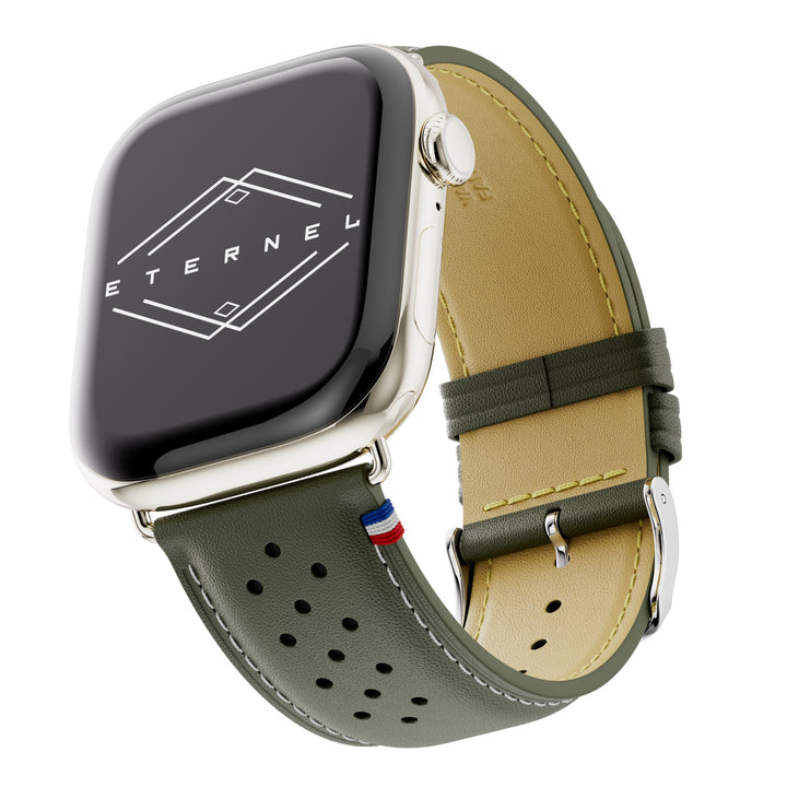 Roadster - Bracelet Apple Watch cuir perforé Vert forêt 44mm 45mm 46mm 49mm