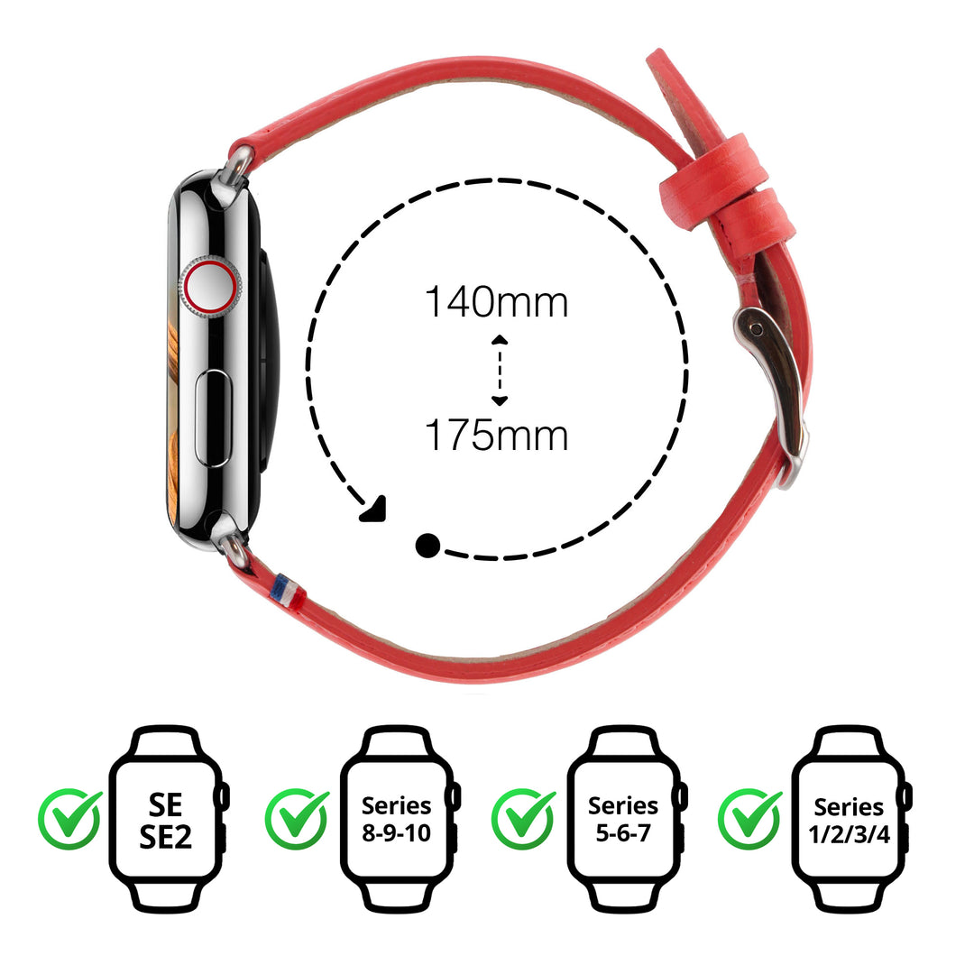 Aquarelle - Bracelet Apple Watch cuir petite taille Corail 44mm 45mm 46mm 49mm